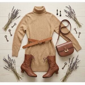 Aritzia Babaton Maclean Merino Wool Turtleneck Sweater Mini Dress Heather Gold M